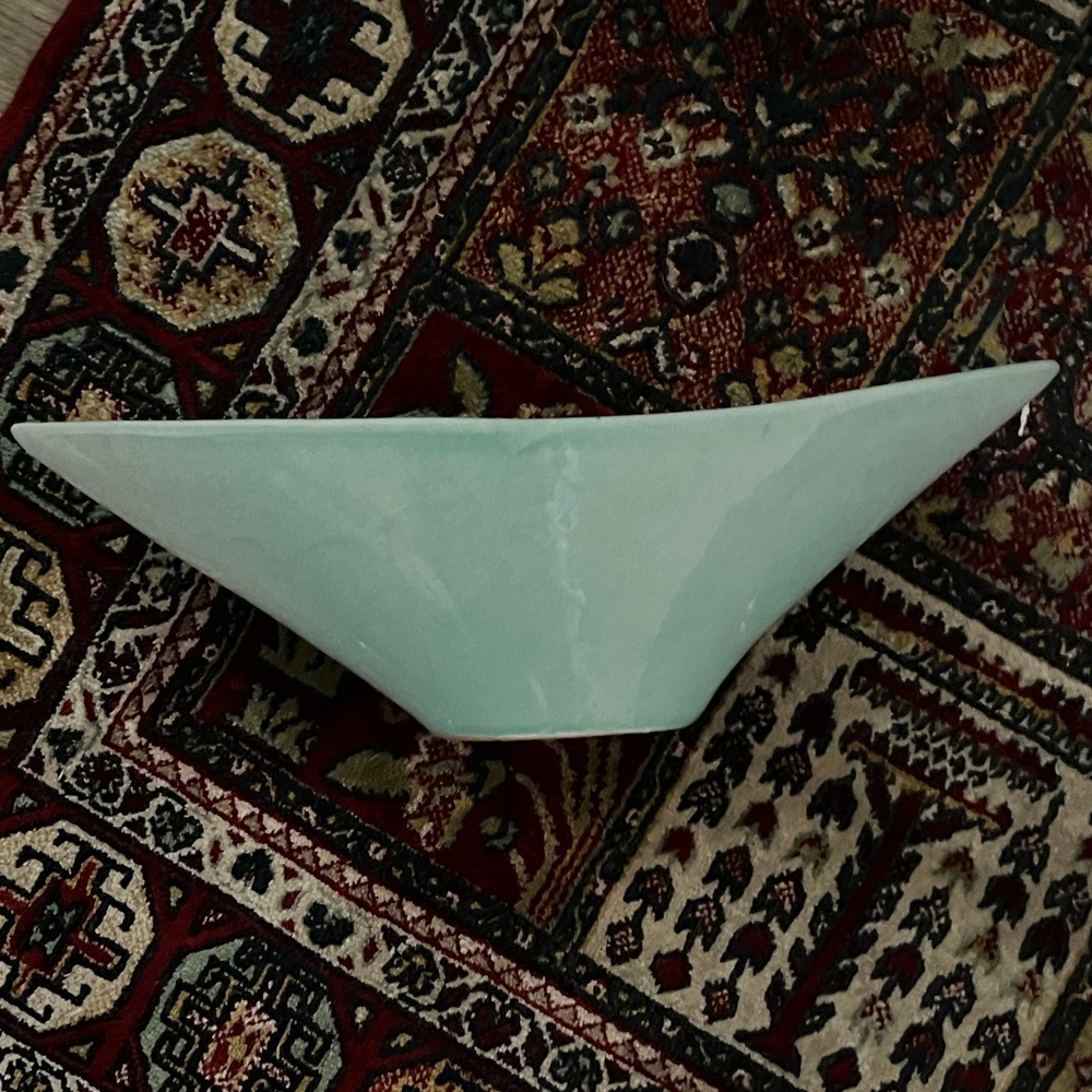Vintage Ceramic Elongated Pointed Bowl Mid Century Modern Aqua or Sage Green